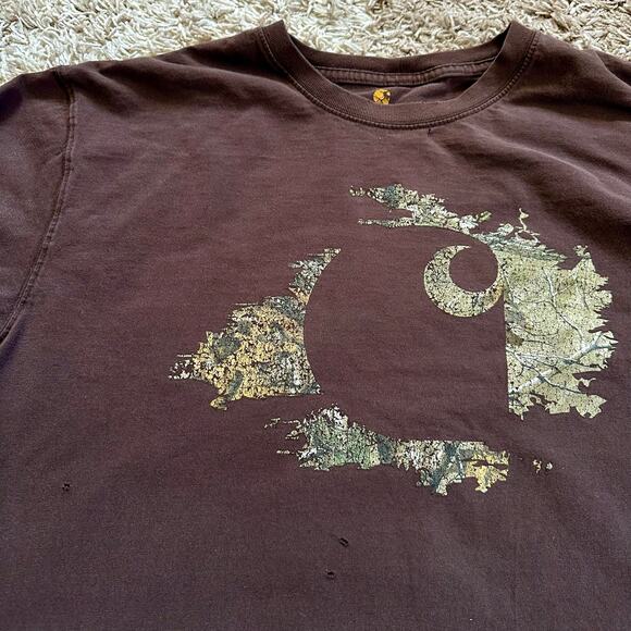 Vintage Brown Carhartt Long Sleeve Big Logo Faded Work Original Fit Men’s XL - Picture 7 of 13